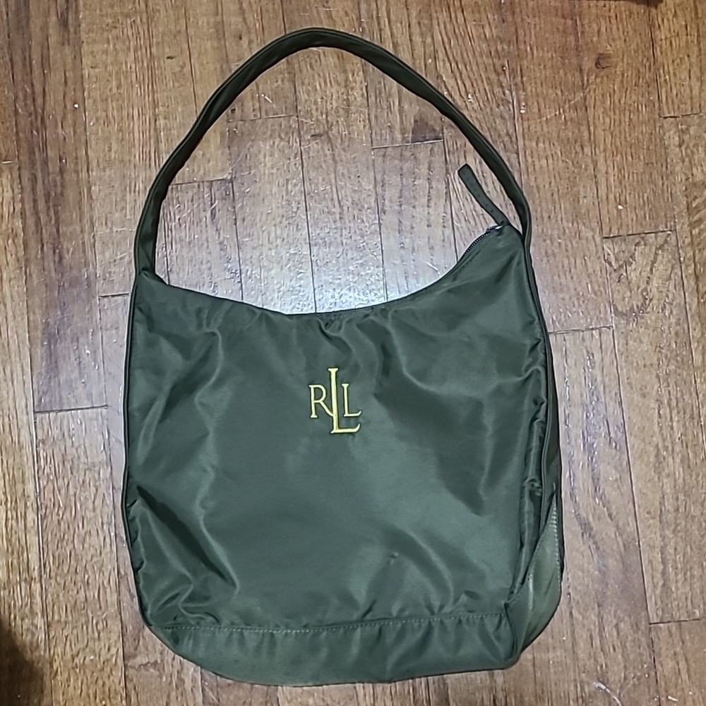 Lauren Ralph Lauren green‎ nylon canvas purse | Jesus Button decor pins - Picture 16 of 16